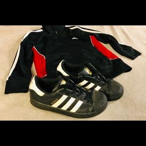 Kids adidas zip up track coat and shoes to match